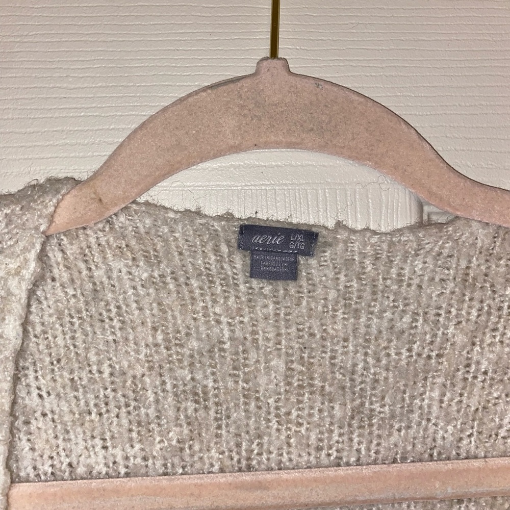 Aerie Women’s Soft Cream Oversized Open Front Longline Cardigan L/XL - Picture 3 of 5